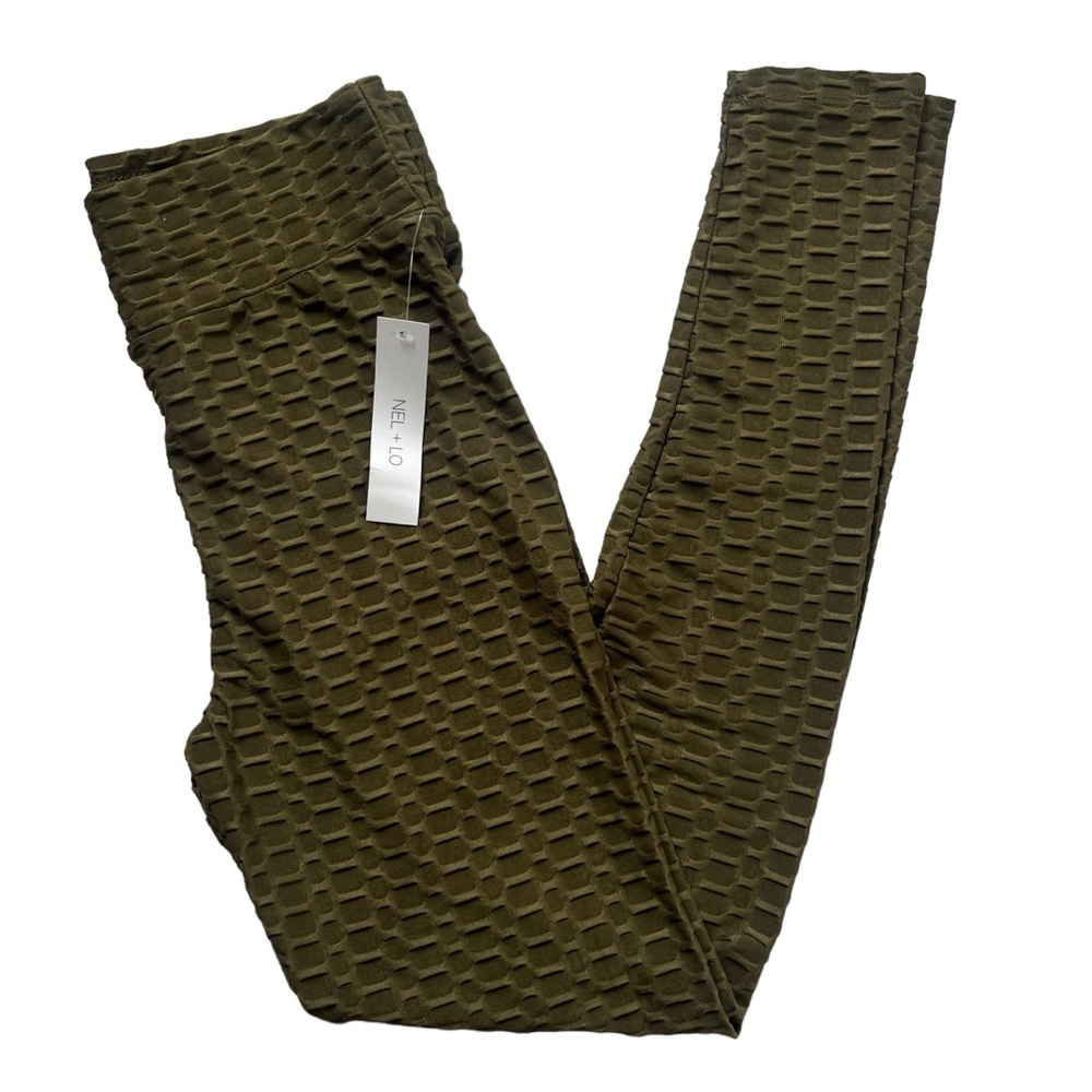 NEL+LO Women’s Sz Medium Olive Green Textured Honeycomb Lifting Scrunch Leggings